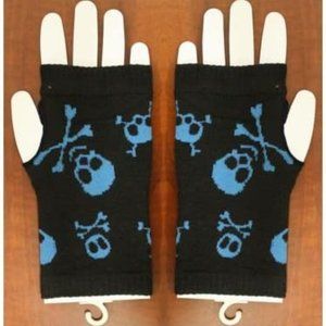 Blue Skull and Bones on Black Fashion Hand Gloves